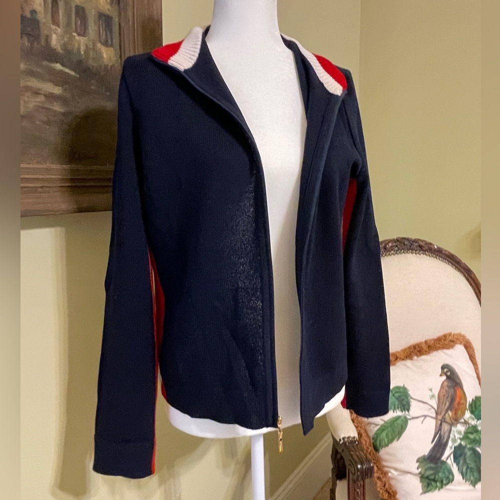 St. John Sport by Marie Gray Navy and Red Bomber Jacket